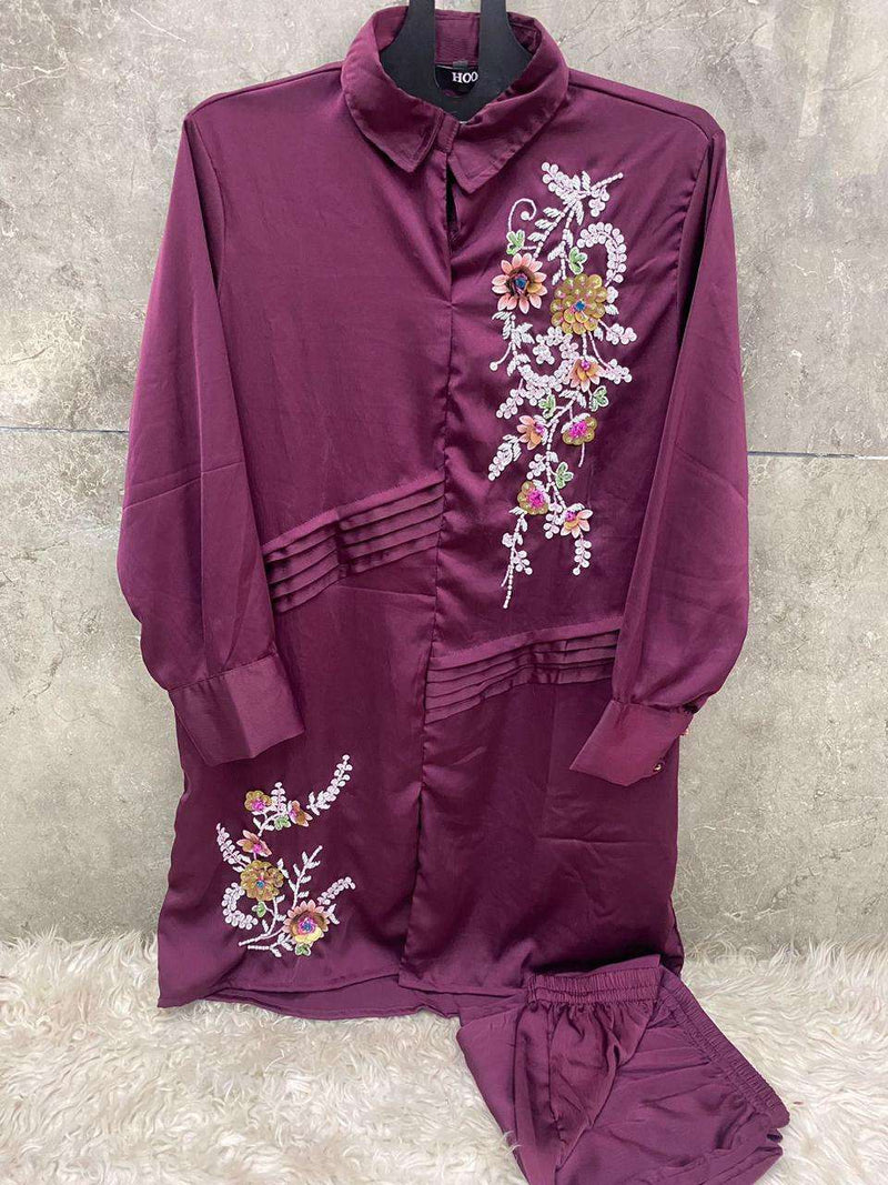 Hoor Tex Hf 40 Satin Designer Casual Wear Top Pant Set