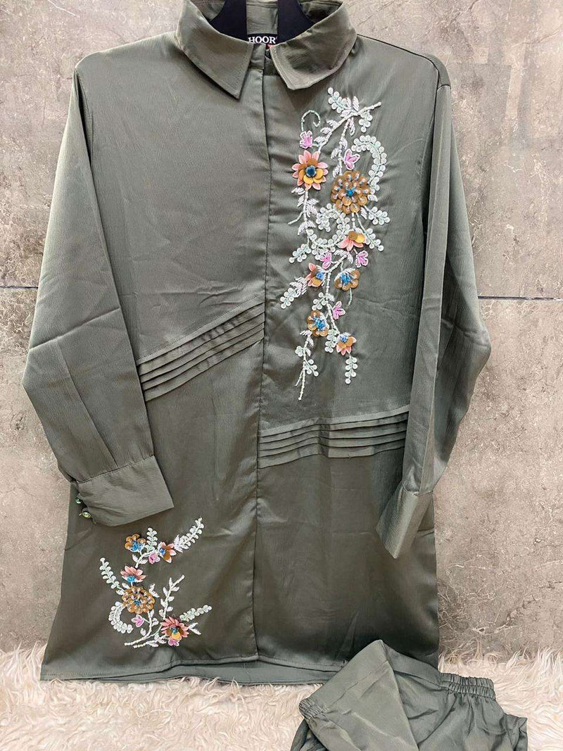 Hoor Tex Hf 40 Satin Designer Casual Wear Top Pant Set