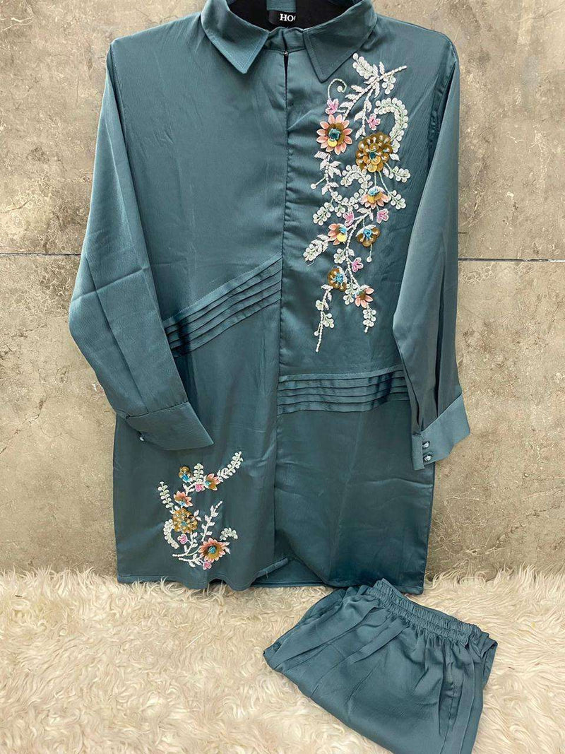 Hoor Tex Hf 40 Satin Designer Casual Wear Top Pant Set