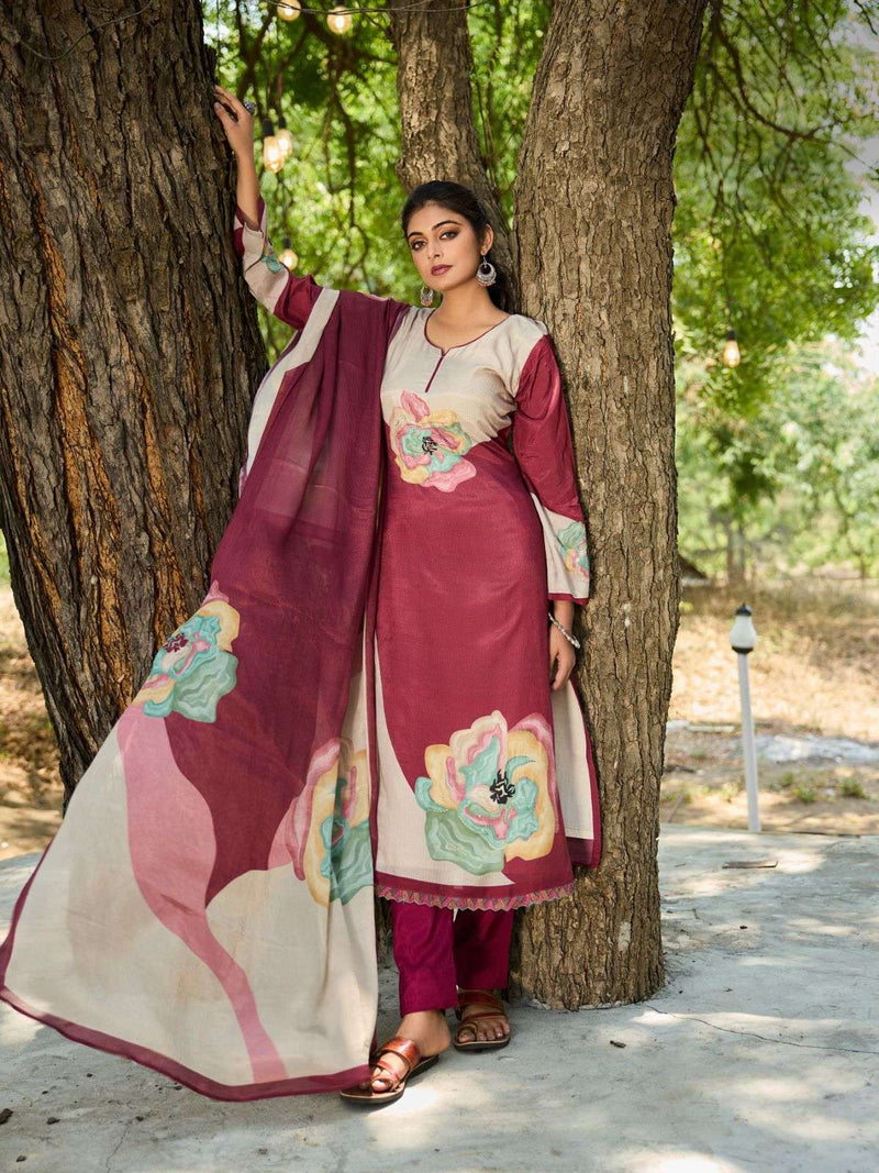 Ibiza Zanisha Muslin Digital Print With Dalicate Handwork Unstitched Salwar Suit