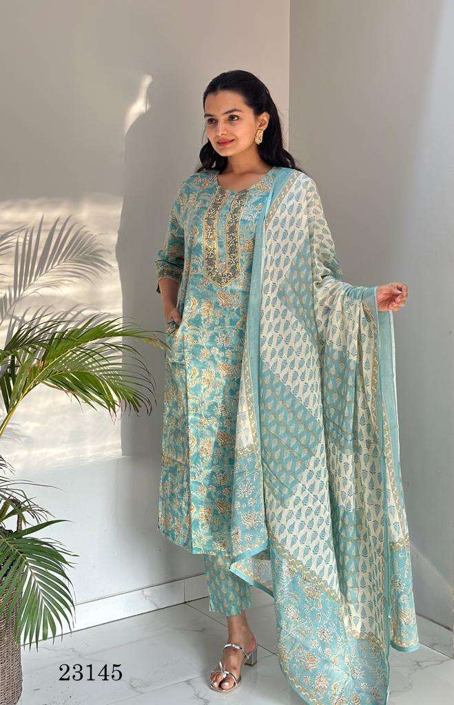 Indira Apparel I A 23145 Cambric Cotton Casual Salwar Suits Combo Set