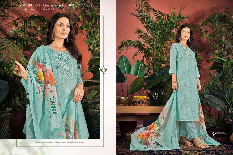 Isavasyam Corporation Cotton Chikan Applique Cambric Cotton Chikan Work With Digital Print Kurti Combo Set