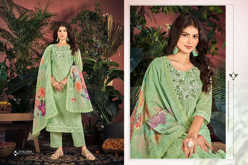 Isavasyam Corporation Cotton Chikan Applique Cambric Cotton Chikan Work With Digital Print Kurti Combo Set