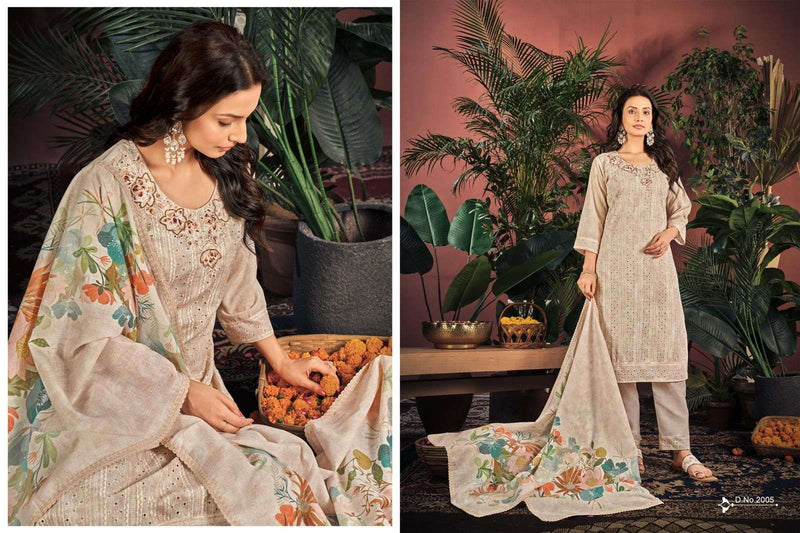 Isavasyam Corporation Cotton Chikan Applique Cambric Cotton Chikan Work With Digital Print Kurti Combo Set