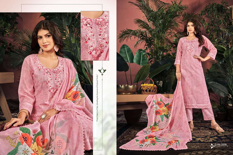 Isavasyam Corporation Cotton Chikan Applique Cambric Cotton Chikan Work With Digital Print Kurti Combo Set