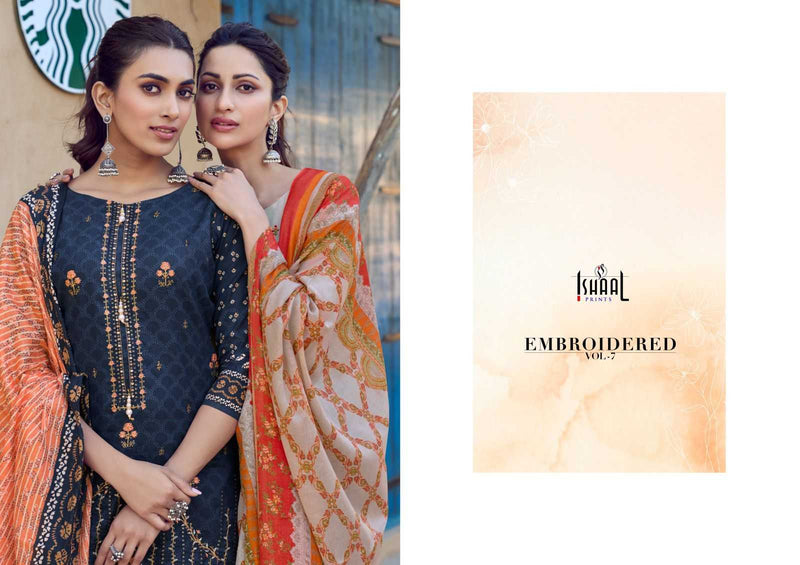 Ishaal Prints Embroidered Vol 7 Pure Lawn Beautiful Embroidered Self Work Collection With Heavy Mal Mal Duppata Salwar Suit