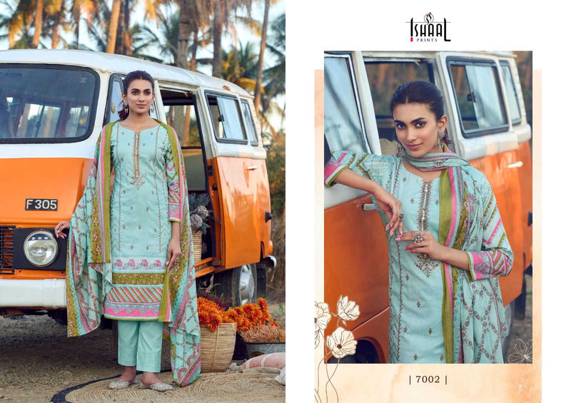 Ishaal Prints Embroidered Vol 7 Pure Lawn Beautiful Embroidered Self Work Collection With Heavy Mal Mal Duppata Salwar Suit