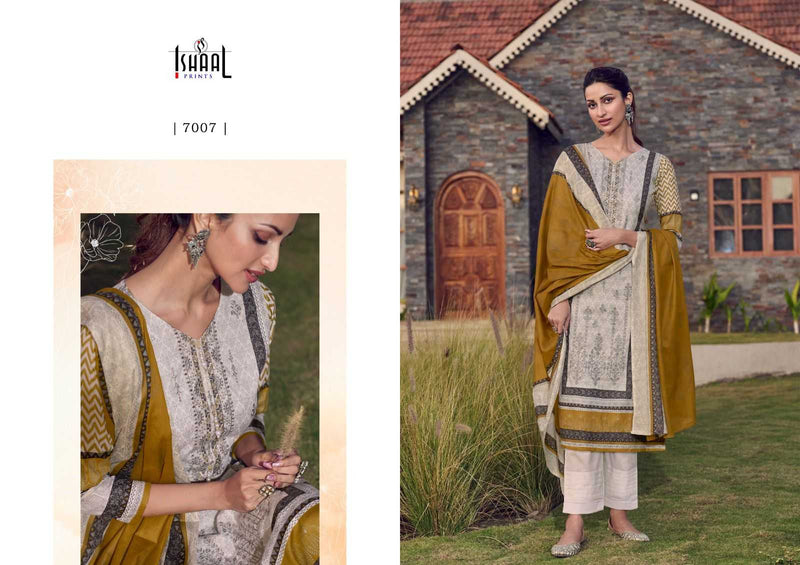 Ishaal Prints Embroidered Vol 7 Pure Lawn Beautiful Embroidered Self Work Collection With Heavy Mal Mal Duppata Salwar Suit