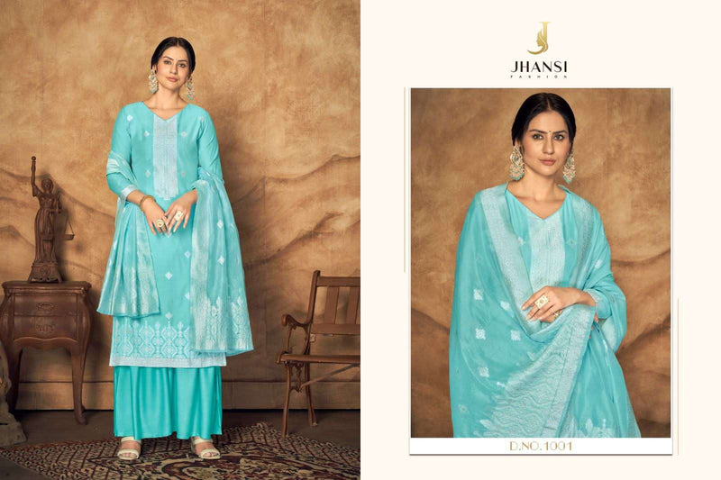 Jhansi Fashion Present Dulhan Fancy White Thread Jacquard Work Salwar Kameez Materials
