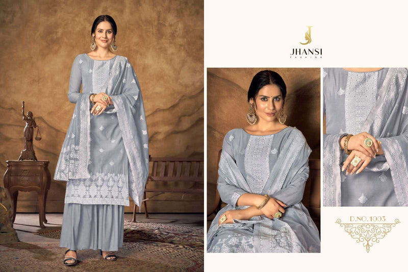 Jhansi Fashion Present Dulhan Fancy White Thread Jacquard Work Salwar Kameez Materials