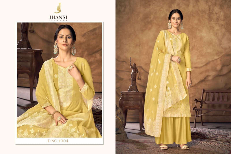 Jhansi Fashion Present Dulhan Fancy White Thread Jacquard Work Salwar Kameez Materials