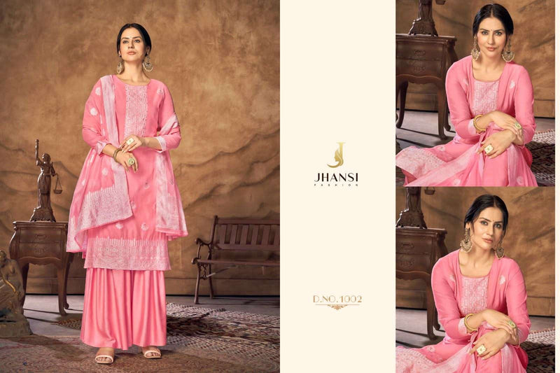Jhansi Fashion Present Dulhan Fancy White Thread Jacquard Work Salwar Kameez Materials