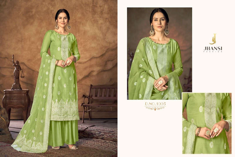 Jhansi Fashion Present Dulhan Fancy White Thread Jacquard Work Salwar Kameez Materials
