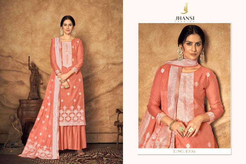 Jhansi Fashion Present Dulhan Fancy White Thread Jacquard Work Salwar Kameez Materials