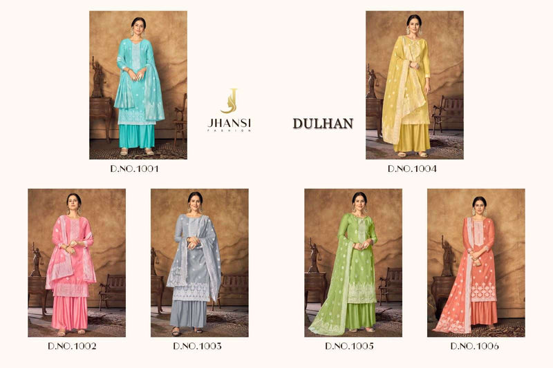 Jhansi Fashion Present Dulhan Fancy White Thread Jacquard Work Salwar Kameez Materials