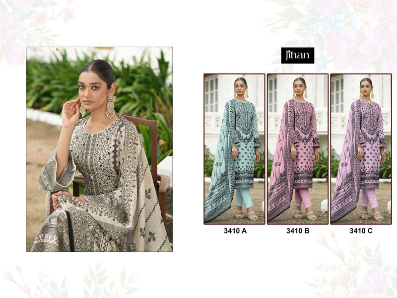 Jihan Present Bin Saeed Design No 3410 Lawn Print Heavy Self Embrodery Fancy Salwar Suit