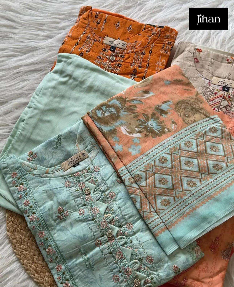 Jihan Scarlet Vol 4 Lawn Cotton Print Exclusive Heavy Self Embrodery Designer Suit