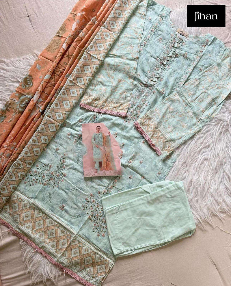 Jihan Scarlet Vol 4 Lawn Cotton Print Exclusive Heavy Self Embrodery Designer Suit