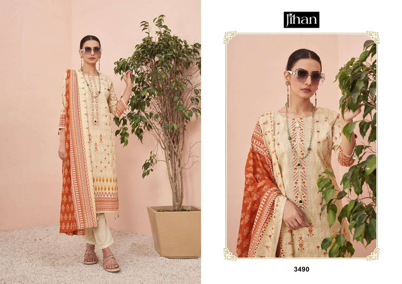 Jihan Scarlet Vol 4 Lawn Cotton Print Exclusive Heavy Self Embrodery Designer Suit