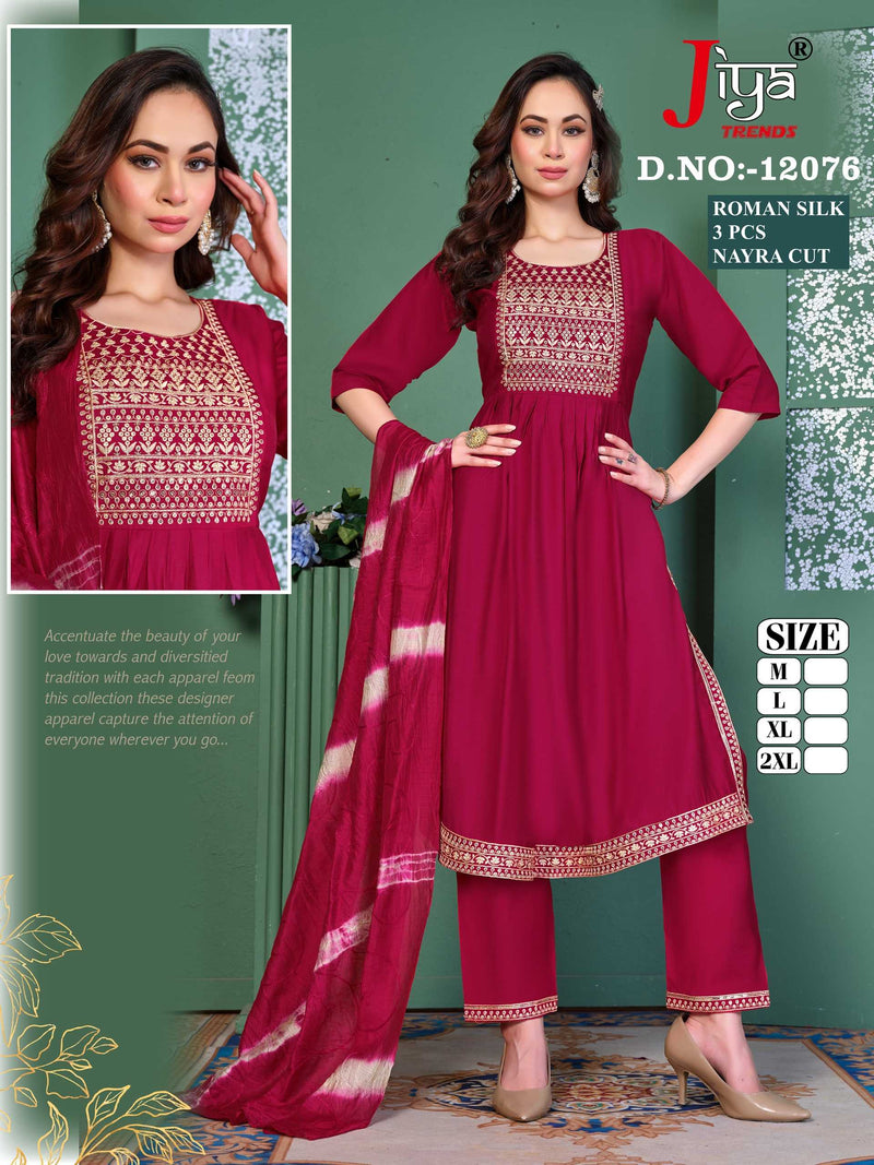 Jiya Trends Nyraa Cut 3pcs Roman Kurti With Heavy Sequence Dupatta Combo Set