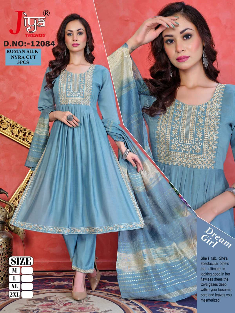 Jiya Trends Nyraa Cut 3pcs Roman Kurti With Heavy Sequence Dupatta Combo Set
