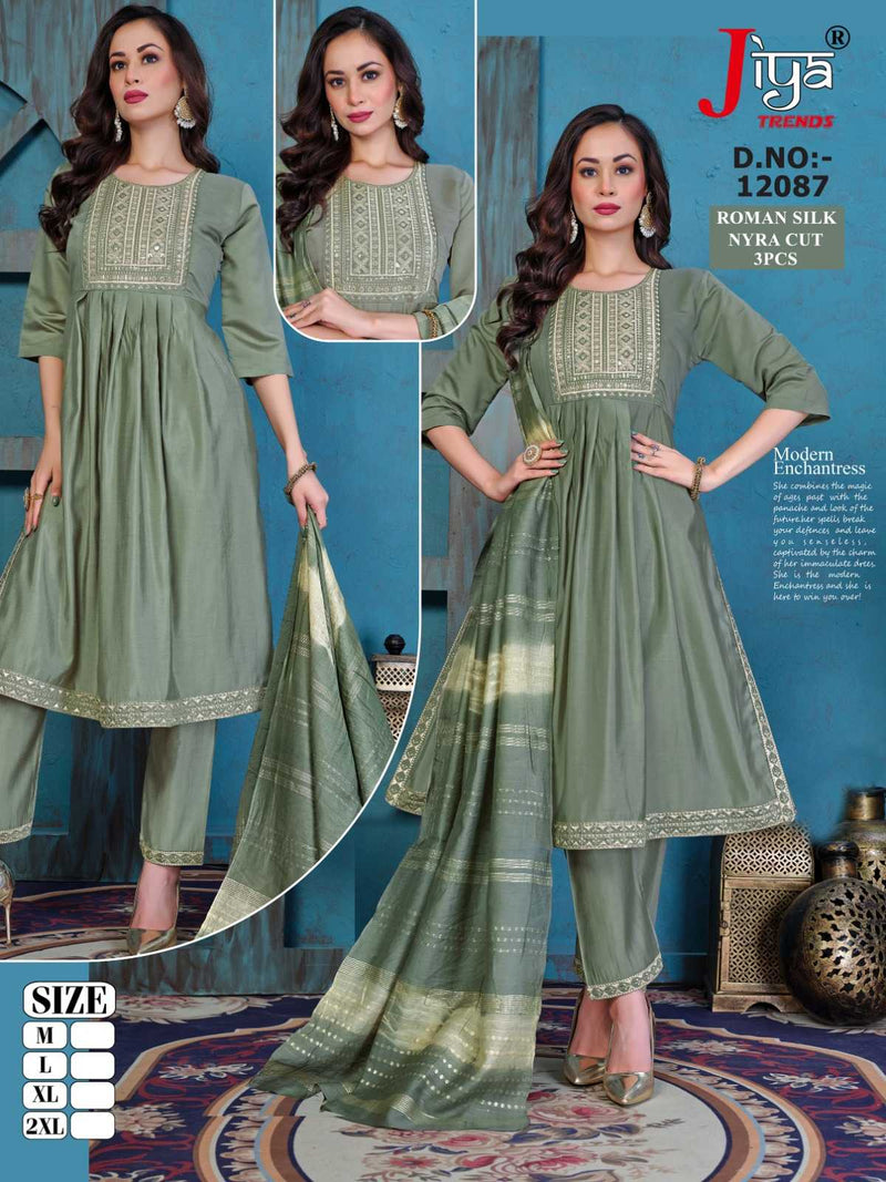 Jiya Trends Nyraa Cut 3pcs Roman Kurti With Heavy Sequence Dupatta Combo Set