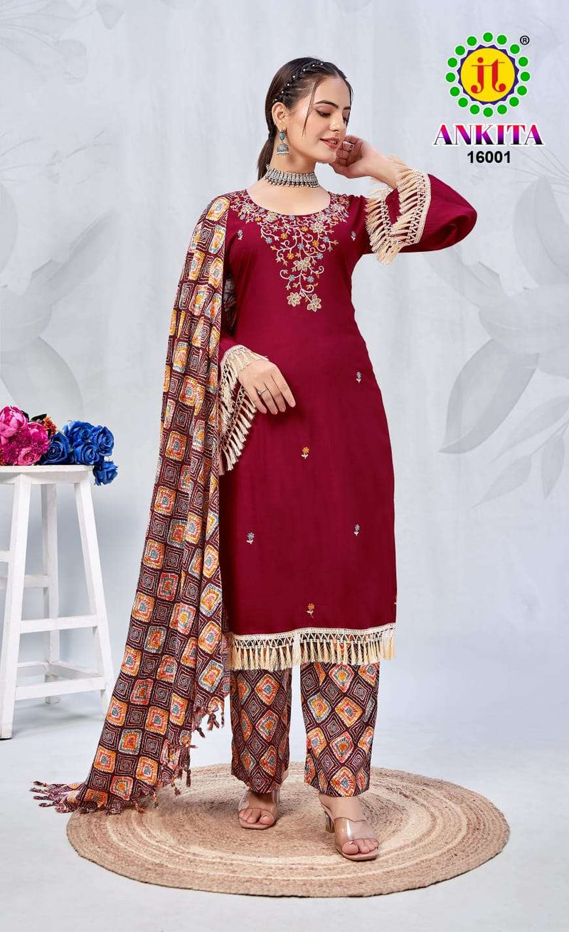 J T Ankita Vol 16 Rayon Neck Work Beautiful Casual Wear Salwar Suit