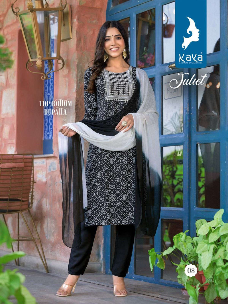 Juliet By Kaya Fancy Rayon Print Readymade 3pcs Catalogue