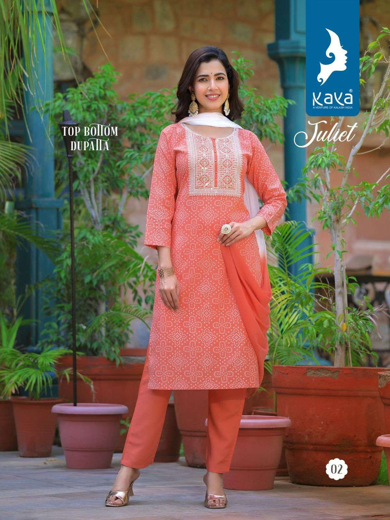 Juliet By Kaya Fancy Rayon Print Readymade 3pcs Catalogue