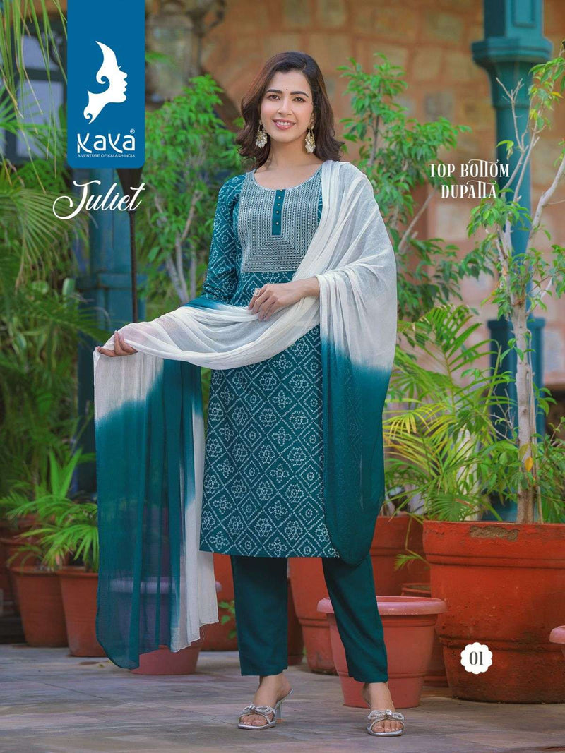 Juliet By Kaya Fancy Rayon Print Readymade 3pcs Catalogue