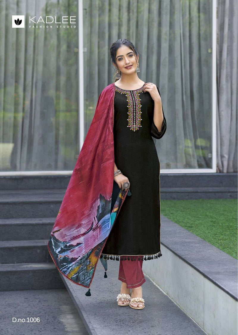 Kadlee Fashion Zarin Viscose Weaving Handwork & Embroidery Fancy Kurti With Pant Dupatta Set