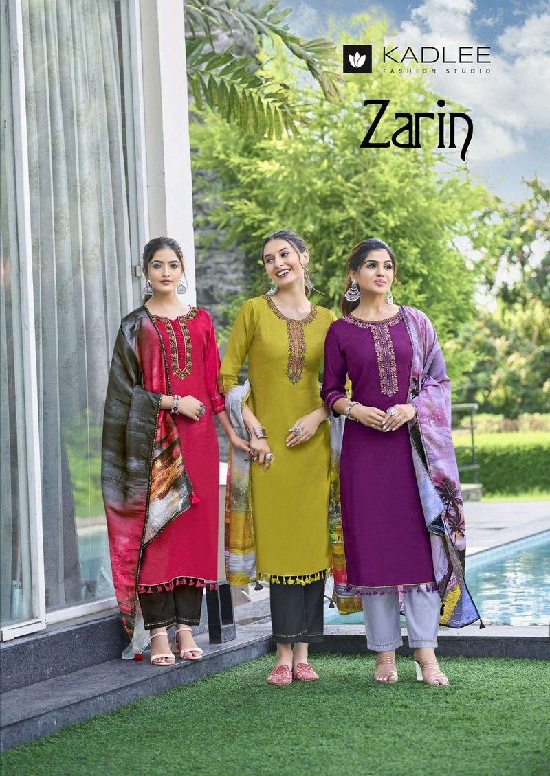 Kadlee Fashion Zarin Viscose Weaving Handwork & Embroidery Fancy Kurti With Pant Dupatta Set