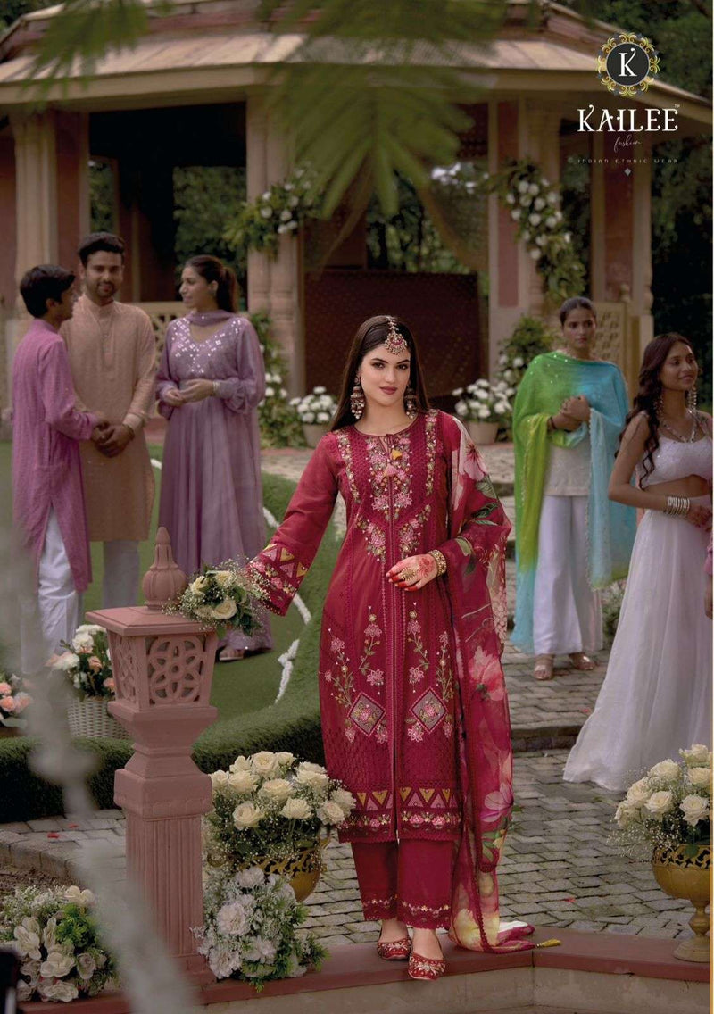 Kailee Fashion Jahan Viscose Desginer Fancy Therd Work Wedding Wear Kurti Pant Dupatta Set