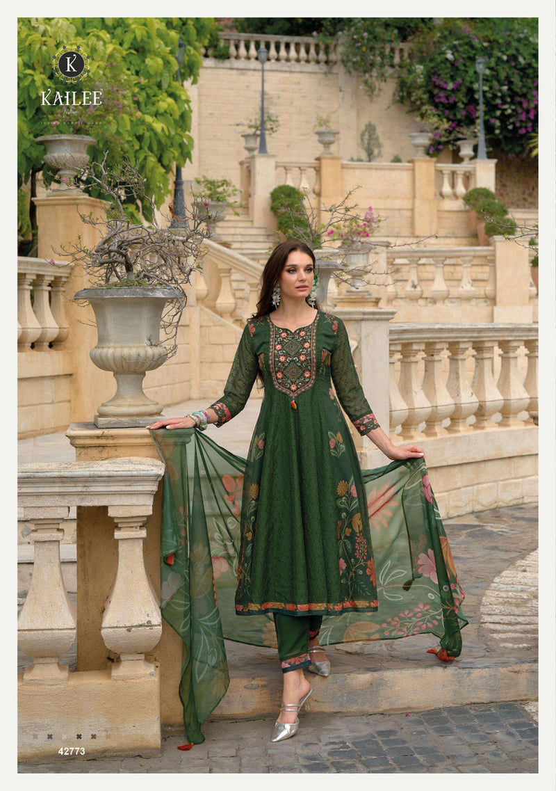 Kailee Fashion Meraki Organza Designer Party Wear Kurti Pant Dupatta Set
