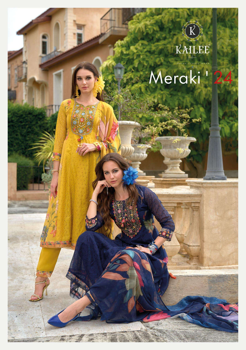 Kailee Fashion Meraki Organza Designer Party Wear Kurti Pant Dupatta Set