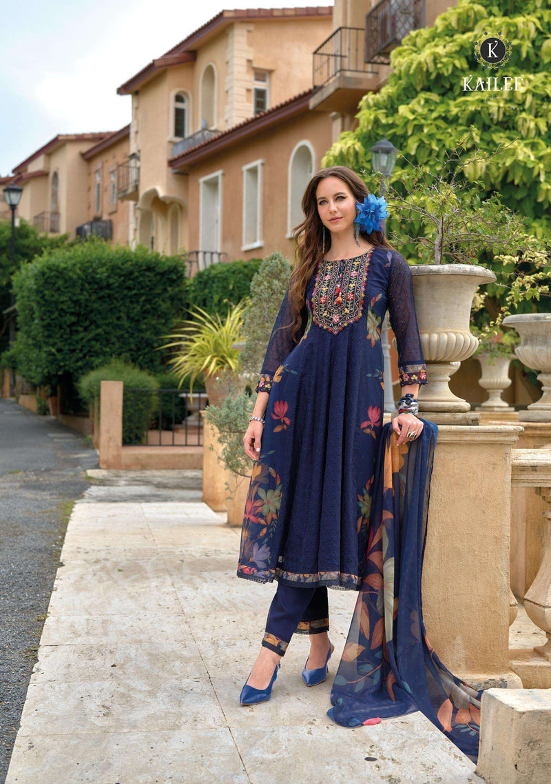 Kailee Fashion Meraki Organza Designer Party Wear Kurti Pant Dupatta Set