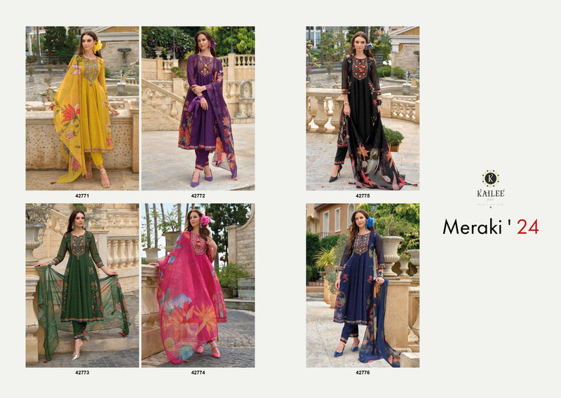 Kailee Fashion Meraki Organza Designer Party Wear Kurti Pant Dupatta Set
