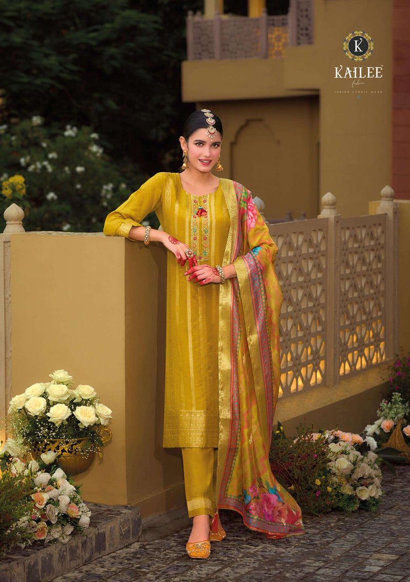 Kailee Fashion Pearl Vol 2 Viscose Silk Festiv Wear Kurti Pant Dupatta Set