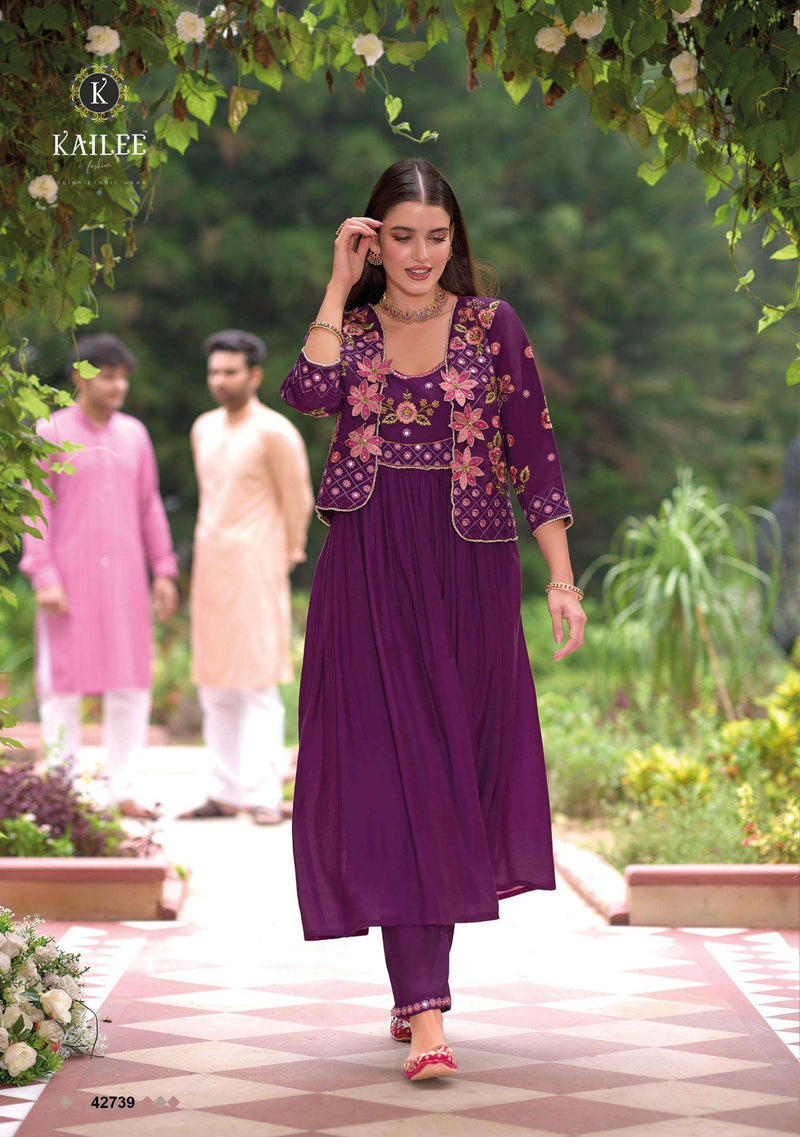 Kailee Fashion Safar Viscose Silk Gown Pant Jacket Designer Wedding Wear Collection