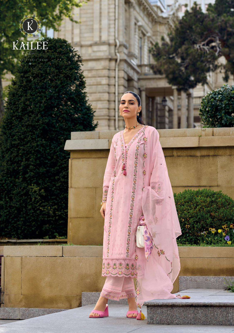 Kailee Fashion Tehjeeb Cotton Designer Fancy Therd Work Fully Stiched Kurti Pant & Dupatta Set