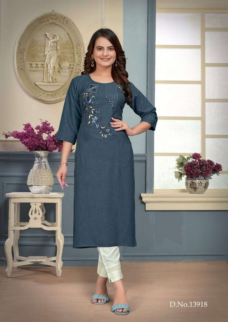Kalaroop Kirti  Viscose Liquid Fabric With Embroidery Daily Wear Kurti