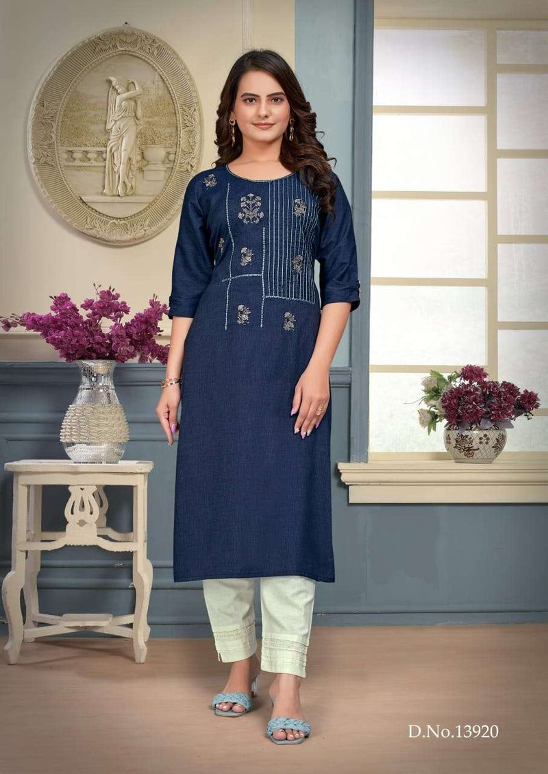 Kalaroop Kirti  Viscose Liquid Fabric With Embroidery Daily Wear Kurti