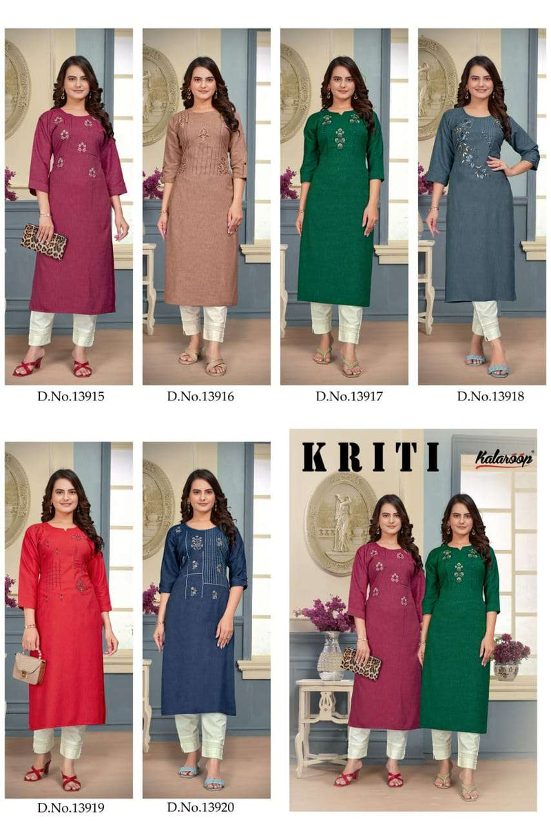 Kalaroop Kirti  Viscose Liquid Fabric With Embroidery Daily Wear Kurti