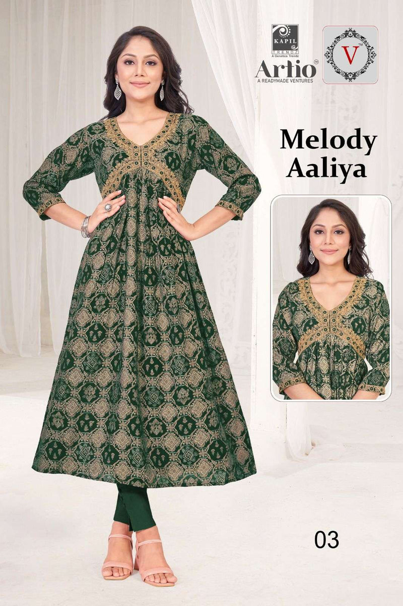 Kapil Trendz Artio Vedha Present Melody Aaliya Fancy Coding Mirror Work Alia Style Kurti