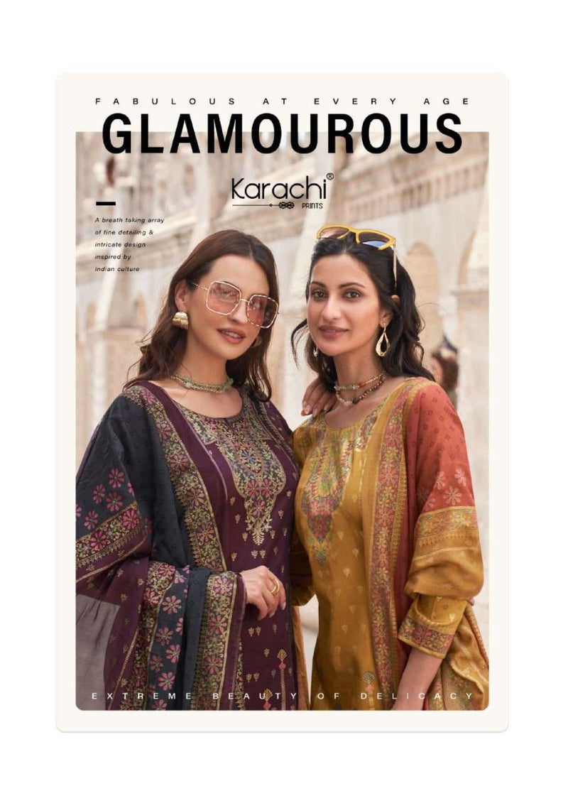 Karachi Prints Glamourous Jam Satin Gold Digitally Printed Salwar Kameez