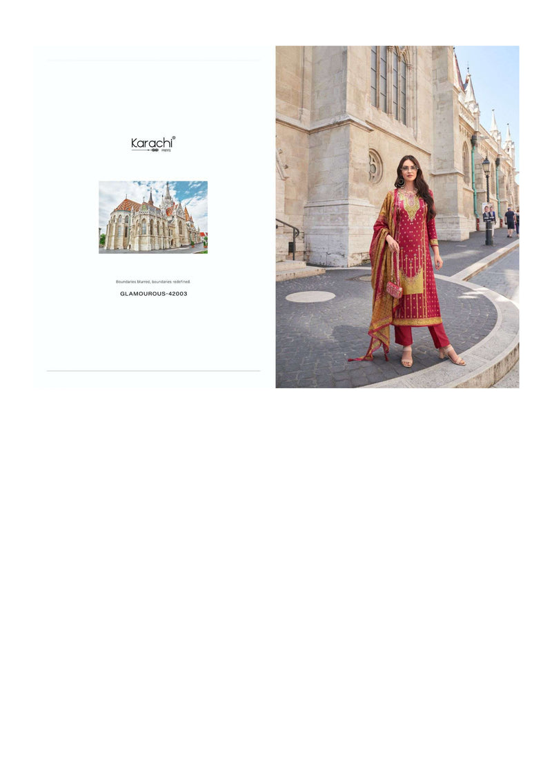 Karachi Prints Glamourous Jam Satin Gold Digitally Printed Salwar Kameez