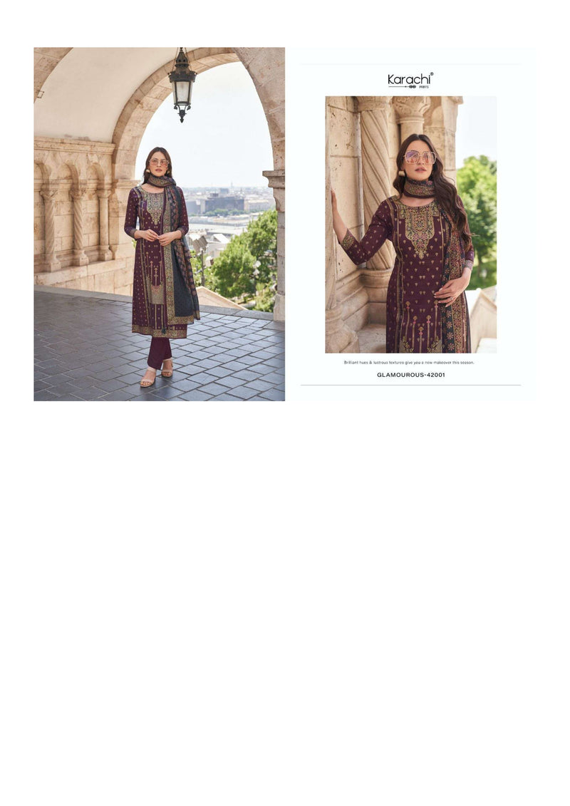 Karachi Prints Glamourous Jam Satin Gold Digitally Printed Salwar Kameez