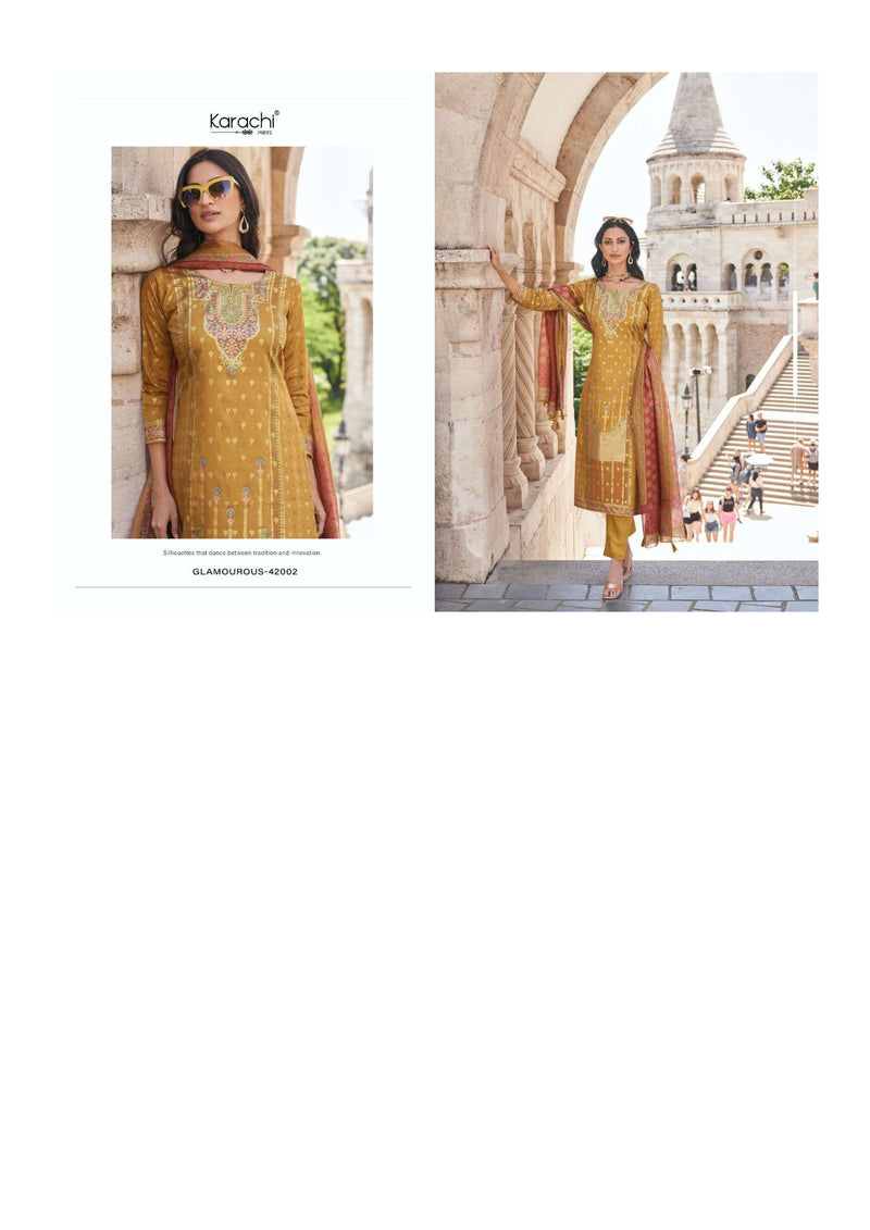 Karachi Prints Glamourous Jam Satin Gold Digitally Printed Salwar Kameez
