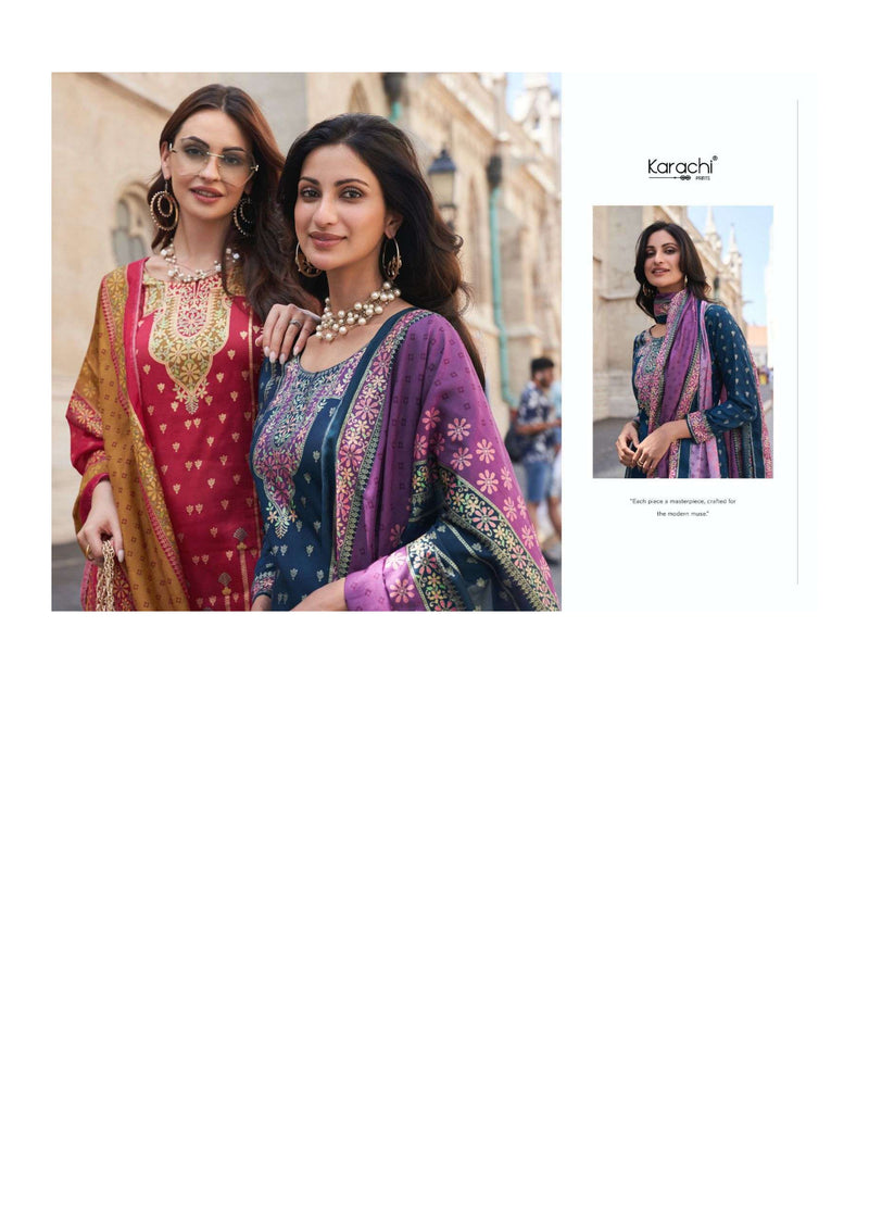 Karachi Prints Glamourous Jam Satin Gold Digitally Printed Salwar Kameez