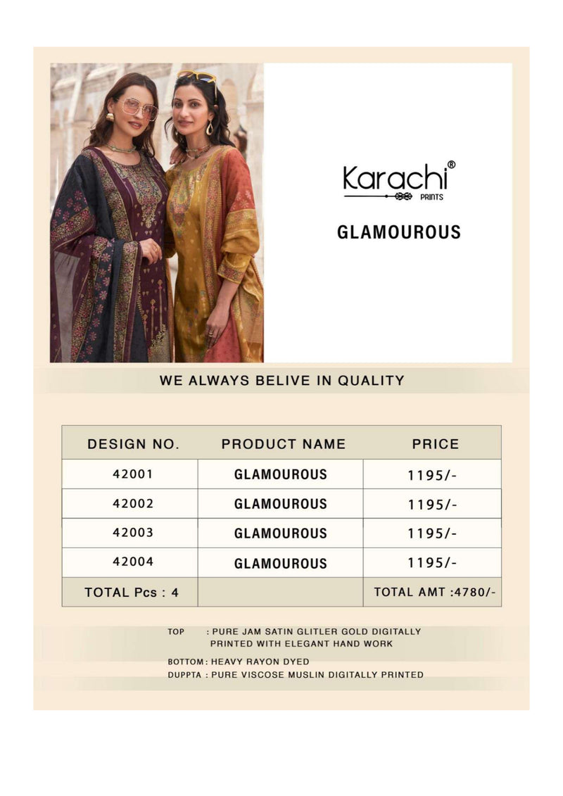 Karachi Prints Glamourous Jam Satin Gold Digitally Printed Salwar Kameez